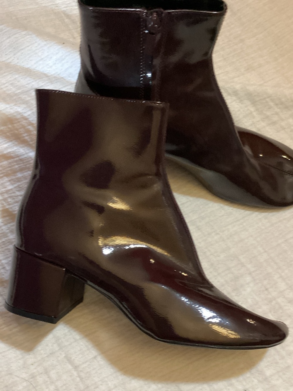 Zara Patent Ankle Boots in Dark Burgundy